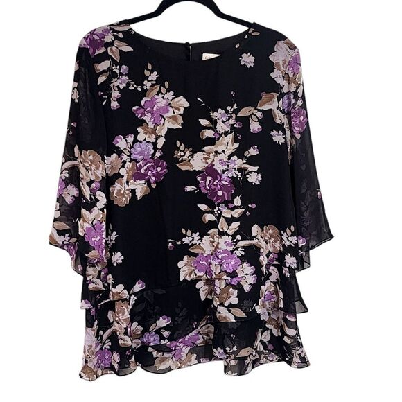 Coldwater Creek top floral layered sheer bell sleeve Whimsigoth Fairy Career 16 - Picture 1 of 6